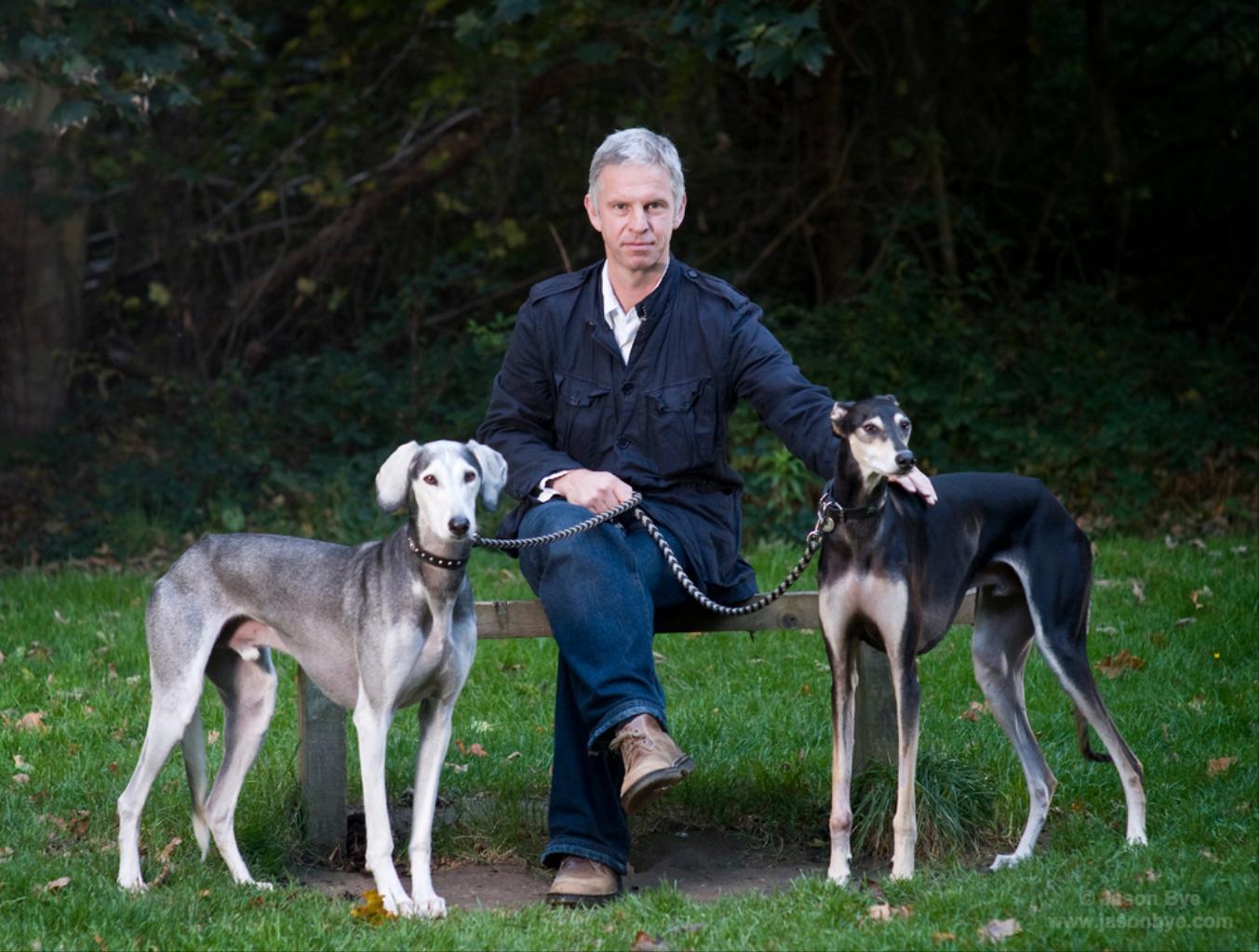 Stephen Foster, author of Walking Ollie, and Along Came Dylan, with rescue dog Ollie, and latest addition, Dylan.Photo by Jason Bye