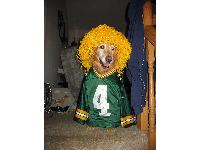 Rusty is a packer fan. This is her outfit for watching the game! Go Packers!