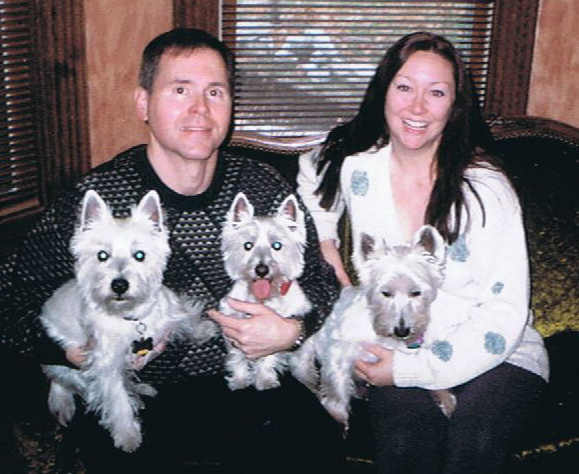 Sid with husband, Anthony, and, from left, Keely, Blanche, and her dearly departed Mortimer.