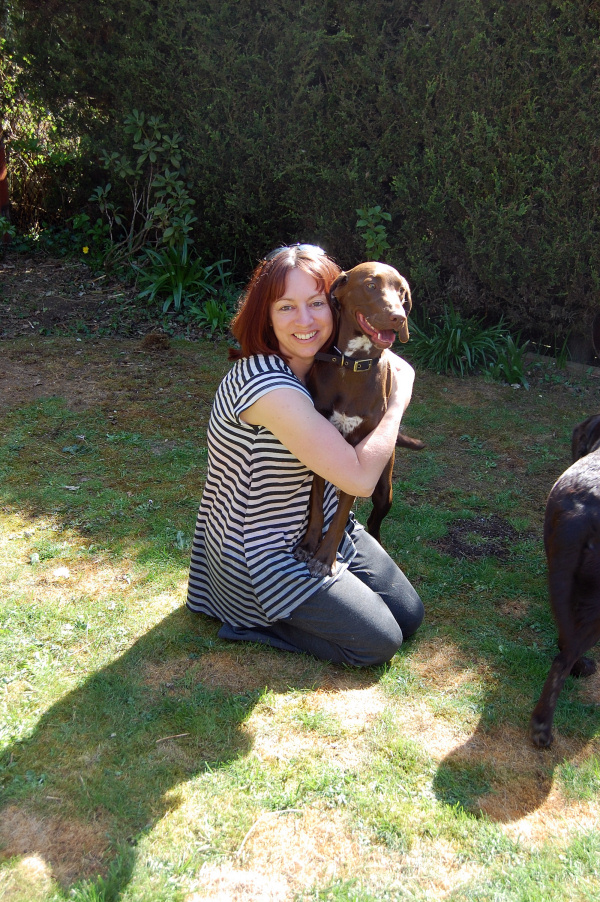 Toni Shelbourne works on a dog using Tellington Touch.